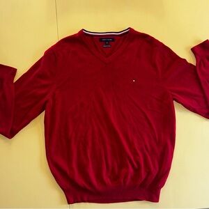 Tommy Hilfiger Men's V-Neck Sweater in Bold Red